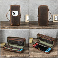 Étui de transport vintage en cuir véritable Crazy Horse pour Nintendo Switch Original avec 14 emplacements pour cartes de jeu, sac de rangement protecteur