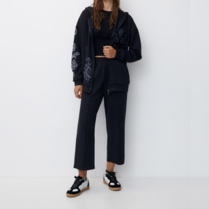 Ensemble de survêtement en velours imprimé 2 en 1 pour femmes grandes tailles, pantalon long à capuche, poches latérales, couleur unie, vêtements décontractés d'automne - Product Image 1