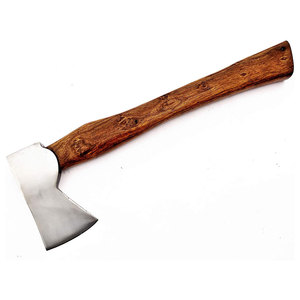 Hacha artesanal forjada de acero J2 de grado industrial con mango de madera y cuero, para supervivencia. - Product Image 3