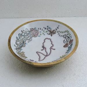 Bol et saladier en bois de mangue imprimé bleu de couleur naturelle, vente en gros, petit bol créatif noir de luxe, espace quantité minimaliste - Product Image 5