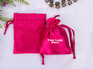 Personalized Dark Pink Satin <b>Drawstring</b> Jewelry Packaging <b>Pouches</b> Custom Logo Lightweight Craftjaipur Brand Jewelry Container - Product Image 2