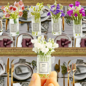 4 Pack 1:6 Scale <b>Mini</b> Flower in <b>Vase</b> Set Tall Glass Floor <b>Vase</b> Wedding Occasion Handmade Mid Century Modern Design - Product Image 1