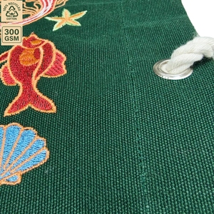 300 GSM Sea Life Embroidered <b>Canvas</b> Beach Tote Bag 44x35x12 cm Zipper Rope Handle Custom Logo Wholesale OEM ODM Private Label - Product Image 3