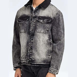 แจ็คเก็ตยีนส์ผู้ชายทรงปกติคุณภาพสูง คอตั้ง ซิปพิมพ์ลาย สำหรับฤดูหนาว ผ้าฝ้าย 100% รับผลิตแบบ OEM - Product Image 3