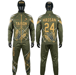 Mens <b>badminton</b> track suit premium polyester spandex breathable olive green gold panel design custom sublimation embroidery logo - Product Image 1