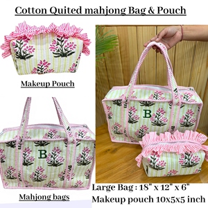 Sac de mahjong matelassé en coton de haute qualité avec trousse de maquillage, ensemble de voyage, organiseur, sac de rangement, coffret cadeau pour femmes - Product Image 1