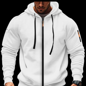 Men's Black Hooded Zip-Up Sweatshirt Regular Fit Casual Solid Color Polyester French Terry Autumn Wear 2027 - Product Image 4