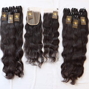 Extensiones de cabello humano indio sin procesar, mechones tejidos de un solo donador con cierre Frontal de encaje Hd transparente, 13x4, 13x6 - Product Image 1