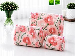 Floral Corduroy Toiletry Bags Set of 3 Zipper Closure Cosmetic Pouches Portable <b>Makeup</b> Storage <b>Cases</b> - Product Image 1