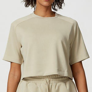 Conjunto Deportivo Ecológico de Dos Piezas para Mujer, Manga Corta, Pantalones Cortos con Cordón, Bolsillos, Transpirable, Color Sólido, Cintura Media - Product Image 4