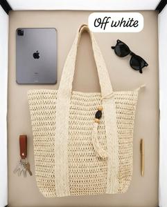 Woven <b>Straw</b> Tote <b>Bag</b> Large Capacity Handwoven Shoulder Handbag Tassel Decor for Beach Travel Daily Use - Product Image 3