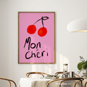 Arte Mural Moderno para Días Festivos, Ilustración de Cereza, Póster Decorativo Minimalista para Cocina, Impresión en Lienzo con Marco de Madera - Product Image 2