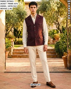 Gilet en jute pour homme avec doublure en satin de soie, marron, coupe classique, veste décontractée pour l'été, taille 34 à 46 - Product Image 4