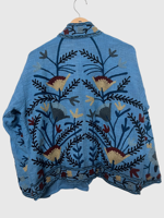 Veste en coton brodée à la main à motifs floraux, col mandarin, style Prairie Chic, grande taille pour femme, vêtement de printemps à manches longues, points ouverts