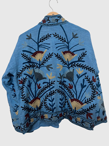 Veste en coton brodée à la main à motifs floraux, col mandarin, style Prairie Chic, grande taille pour femme, vêtement de printemps à manches longues, points ouverts - Product Image 5