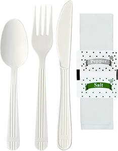 Richfull Party Disposable Eco-Friendly Biodegradable <b>Plastic</b> Cutlery Sets Individually <b>Wrapped</b> Waterproof BPA Free 100Pcs Knife - Product Image 1