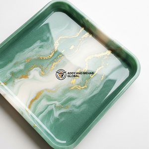 Luxury Green <b>Marble</b> Resin Tray – Handmade <b>Square</b> Decorative Serving Tray with Gold Vein Detail | Modern <b>Coffee</b> <b>Table</b> & Vanity - Product Image 4