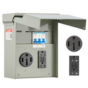 Pannello Presa di Corrente Temporanea 20-50 Amp per RV EV, Presa GFCI NEMA 50 Amp con 20 Ampere Preinstallati - Product Image 1