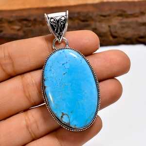 Magnesite Turquoise Sterling Silver Pendant <b>Boho</b> Statement Handmade <b>Necklace</b> Gemstone Jewelry Gift For Women - Product Image 1