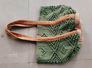 <b>Beaded</b> Geometric Eco-Friendly Jute Tote Bag Women Casual Shoulder Strap Bohemian Beach Open Top Two Handles - Product Image 5