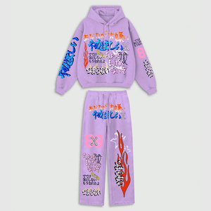 Custom <b>Hip</b> Hop Y2K Tracksuit Graphic Printed Oversized Hoodie Sweatpants Men Streetwear Outfit Oversized Loose Fit Winter Set - Product Image 1