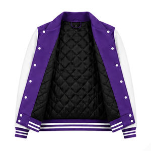 <b>Men's</b> Purple <b>White</b> Varsity <b>Jacket</b> Regular Fit Zipper Closure Preppy Style Fleece Material Turn-down Collar Pockets Autumn Wear - Product Image 5