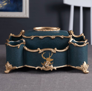 Boîte à mouchoirs contemporaine de couleur turquoise avec un couvercle décoratif en forme de cerf doré pour une décoration intérieure coordonnée, disponible à prix de gros. - Product Image 1