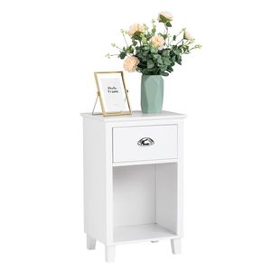 FCH Modern <b>White</b> Cabinet MDF <b>Bedside</b> Table 40*30*63cm Simple Design with High Legs and Two Drawers Nightstands - Product Image 6