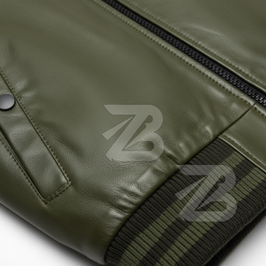 Chaqueta Bomber de Cuero Genuino para Hombre Zarina Wear, Color Verde Oliva, Cierre de Cremallera, Cuello y Puños Acanalados, Estilo Casual Urbano, OEM - Product Image 6
