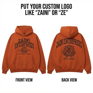 Heavyweight 350 GSM Cotton <b>Fleece</b> Oversize Boxy Baggy Men's Autumn Hoodie for <b>Orange</b> Pullover Custom Graphic for Studs - Product Image 1