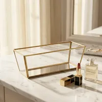Plateau de rangement rectangulaire en métal avec cadre en laiton, finition laquée, design moderne, organisateur de bijoux, à poser sur table, compartiment unique