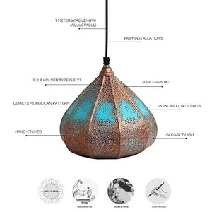 <b>Copper</b> <b>Lantern</b> Pendant Light Teardrop Shape Perforated Metal Home Decoration Durable Design - Product Image 3