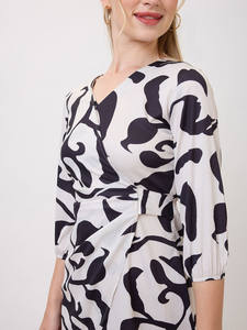 Vestido Midi con Cuello en V para Mujer, Estilo Elegante y Formal, Diseño Floral de Lujo, Manga Corta, Cintura Natural, Ecológico - Product Image 4