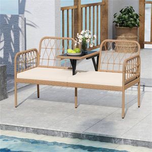 Canapé d'extérieur 2 places en rotin PE avec capacité de charge de 800 lb et table basse en verre trempé pour patio et jardin - Product Image 6