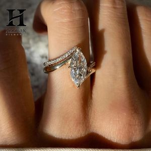 Conjunto de Anillos de Boda Marquise de Moda, 2 Piezas, Banda Asimétrica de Contorno Cruzado, Oro Amarillo de 10K y 14K, Joyería Personalizada - Product Image 3