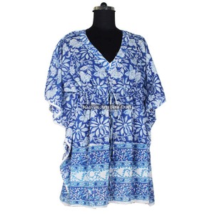 100% Cotton Women Sleepwear Hand Block Printed <b>Kaftan</b> <b>Dress</b> KFCS082 Light Weight Women Casual Occasion Wear Short Caftan <b>Dress</b> - Product Image 5