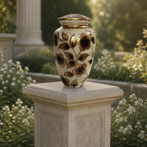 Handcrafted Aluminum Cremation Urn for Human Ashes Floral <b>Memorial</b> <b>Keepsake</b> Secure Lid Elegant Funeral Burial Remembrance - Product Image 4