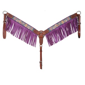 Top Trendy 100% cuello de pecho occidental de cuero genuino con pintura a mano y trabajo de flecos fabricante al por mayor Saman Export - Product Image 3