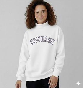 Sudadera Blanca con Gráfico Courage, Cuello Alto, Estilo Holgado, Manga Larga, Forro Polar Cálido, Ropa de Invierno para Estar en Casa - Product Image 1