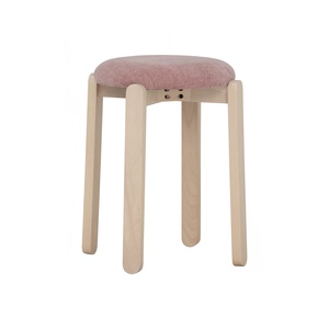 Contemporary <b>Adjustable</b> Portable Stackable Upholstered <b>Stool</b> with White Wash Beech Wood Legs for Apartment and Villa Footrest - Product Image 1