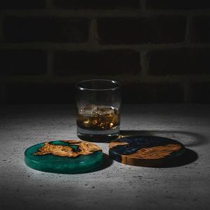 Artisan Resin Wood Square Coasters Natural Timber and <b>Epoxy</b> Handmade Modern Home Decor <b>Coffee</b> <b>Table</b> Accessory - Product Image 2