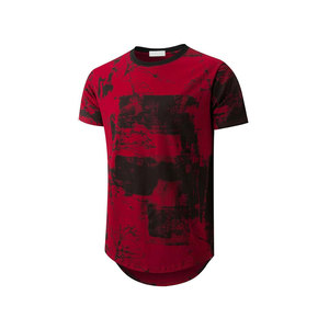 <b>Men's</b> <b>Red</b> <b>Black</b> Abstract Print Short Sleeve O-Neck T-<b>Shirt</b> Regular Fit Long Length Casual Knitted Breathable Jersey - Product Image 1