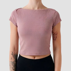 Vêtements de sport pour femmes, col en V, coupe courte, design uni, extensible, léger, 180 g/m², séchage rapide, coupe ajustée, vente en gros - Product Image 5