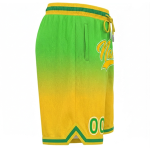 Pantalones Cortos de Baloncesto Personalizados para Hombre, Degradado Verde Amarillo, Impresión por Sublimación, Cintura con Cordón, Estilo Deportivo con Bolsillos y Número 00 - Product Image 6