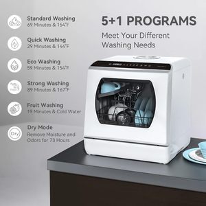 Lave-vaisselle de comptoir, 5 programmes de lavage, lave-vaisselle portable avec réservoir d'eau intégré de 5 litres pour porte vitrée - Product Image 2