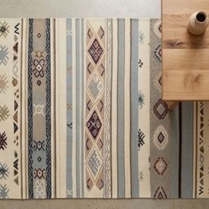 Tapis rectangulaire à motif géométrique gris et blanc, tissage plat, kilim, avec dos antidérapant en caoutchouc, idéal pour salon et usage intérieur – Meilleur prix - Product Image 6