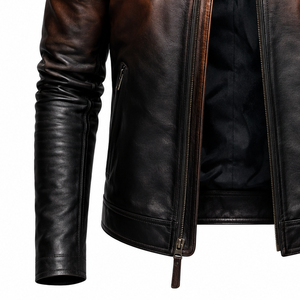 <b>Men</b>’s Premium Brown Shearling <b>Leather</b> <b>Jacket</b> Warm Fleece Lined Winter Biker Coat Zip Up Casual Luxury Outerwear Style - Product Image 6