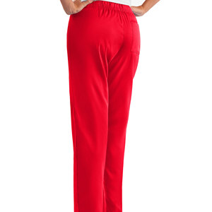 Conjunto de uniforme médico rojo para mujer, top con cuello en V y bolsillos, y pantalones con cintura elástica. - Product Image 4