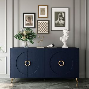 Modern 4-Door Lacquered Wooden <b>Sideboard</b> Buffet Server Cabinet for <b>Storage</b> in Living Room Entryway or Hallway - Product Image 1