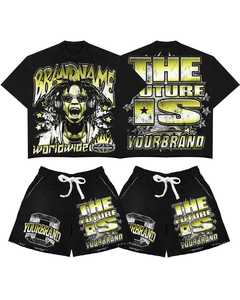 Ensemble court d'hiver 2 pièces pour homme, style streetwear décontracté et élégant, respirant, écologique, en tissu éponge polyester/coton 320g, avec t-shirts effet délavé - Product Image 4